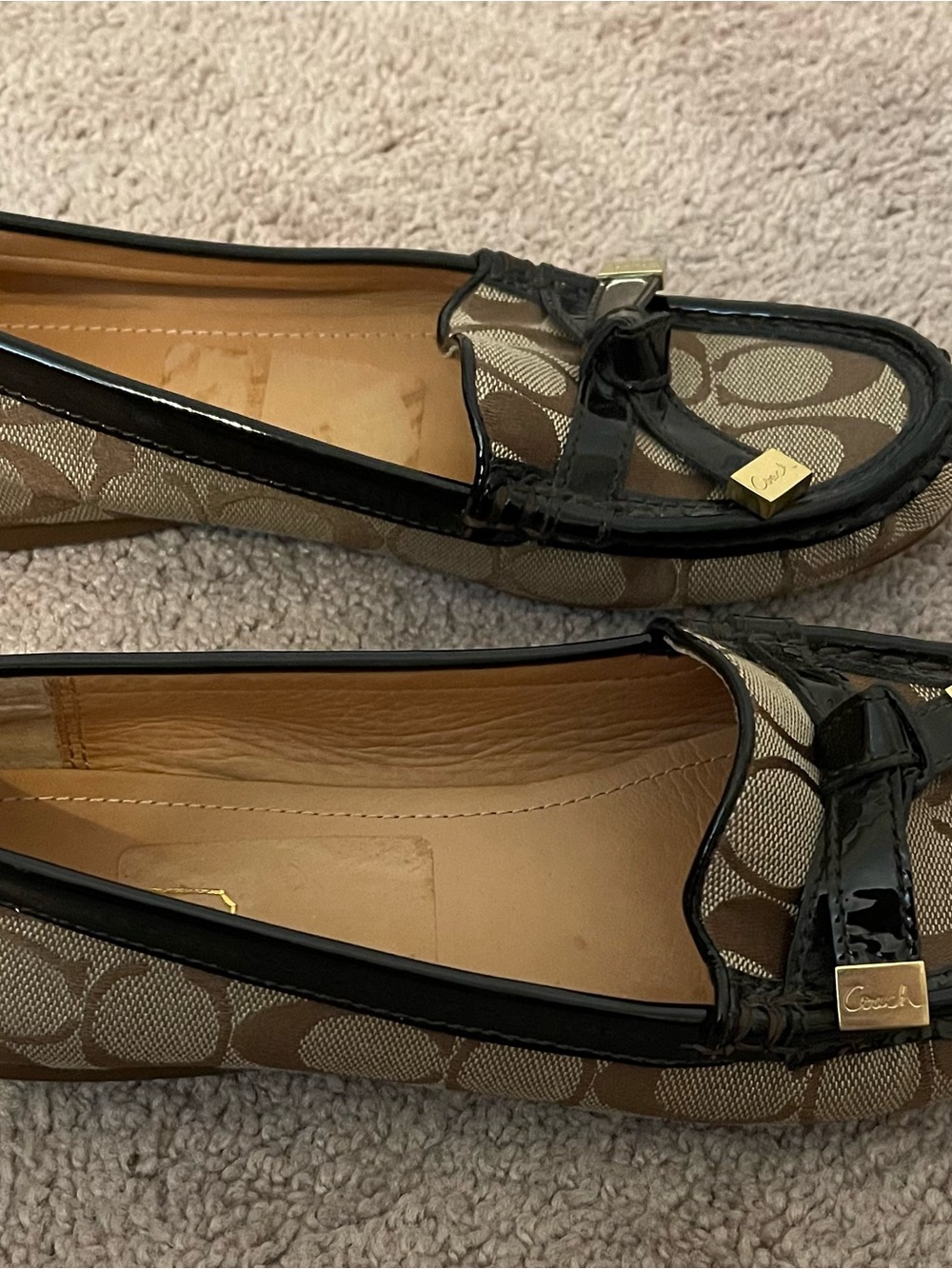 Coach Brown Signature Canvas and Black Patent Frida Loafers - Picture 2 of 8